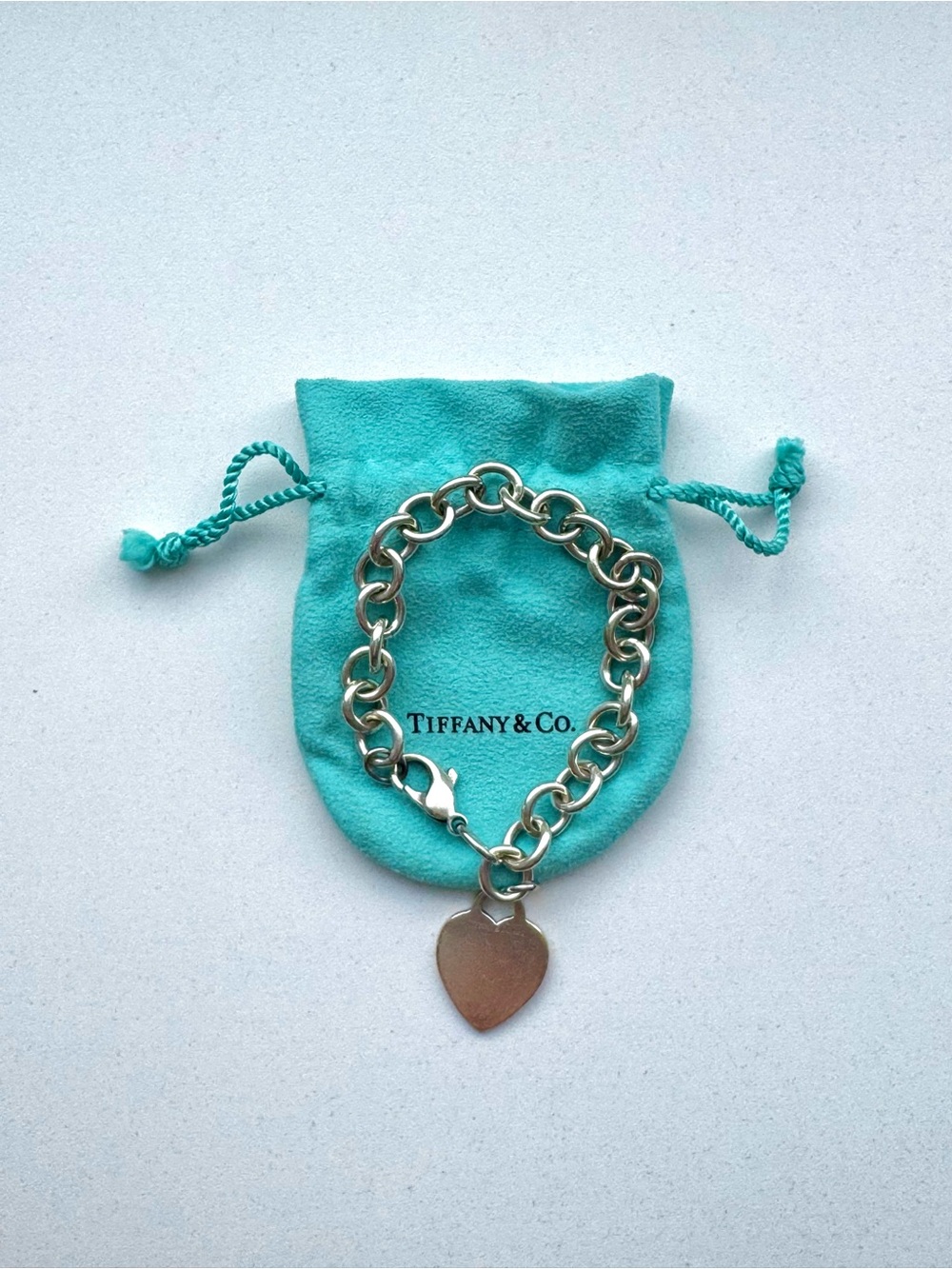 TIFFANY & CO Sterling Silver Heart Charm Link Bracelet